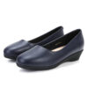 466A9870 Isla Low Wedge Pumps: 4CM Heel, Comfortable Closed-Toe (Navy Blue) New