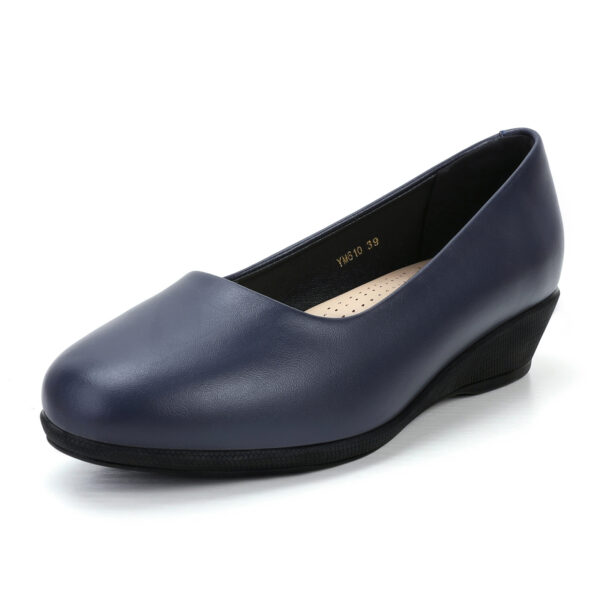 466A9878 Isla Low Wedge Pumps: 4CM Heel, Comfortable Closed-Toe (Navy Blue) New