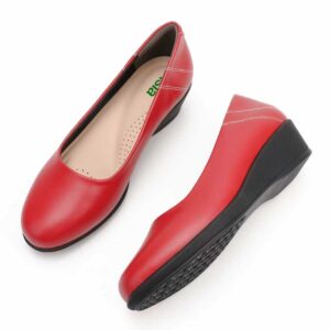 Isla Low Wedge Pumps: 4CM Heel, Comfortable Closed-Toe (Scarlet Red ) New