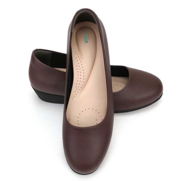 Isla Low Wedge Pumps: 4CM Heel, Comfortable Closed-Toe (Brown ) New